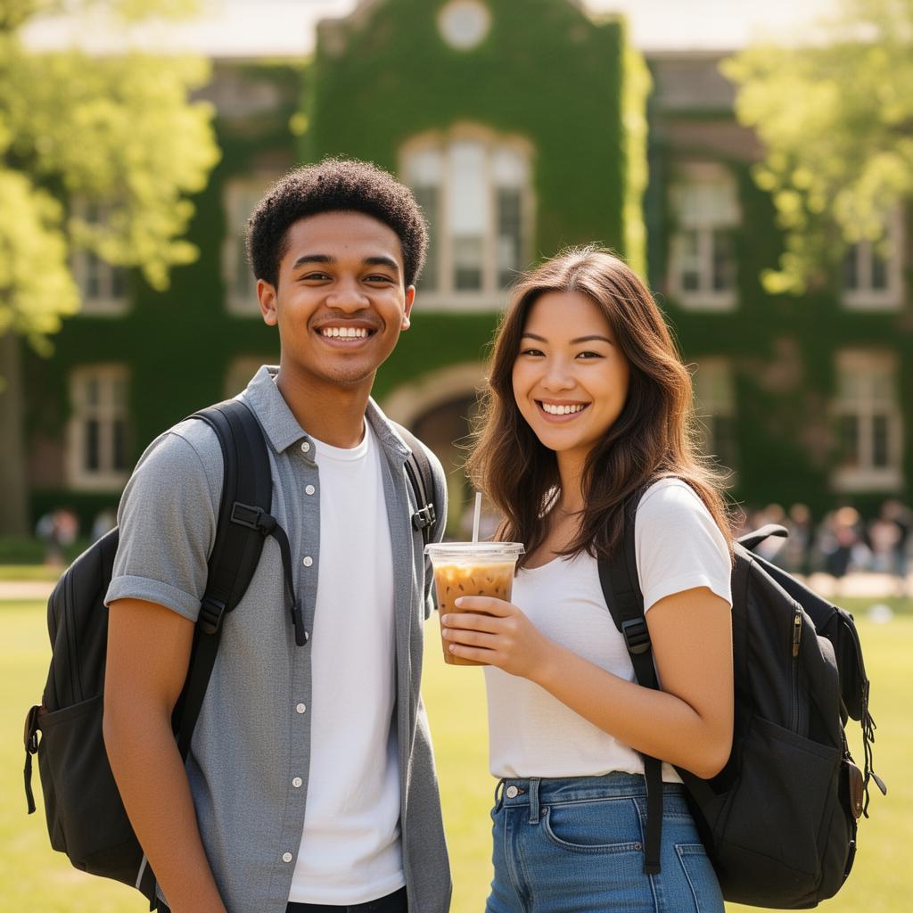 Two college students on campus